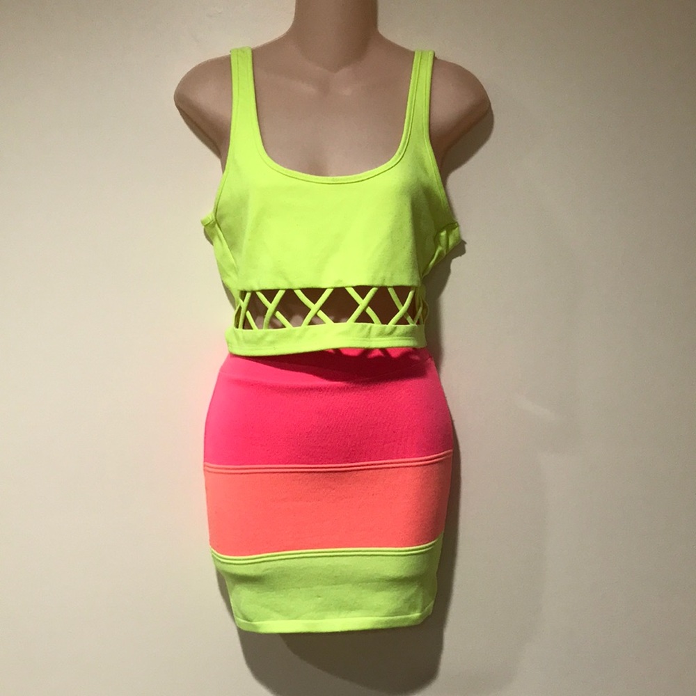 Neon Yellow Tank by Windsor Medium, Skirt Small
